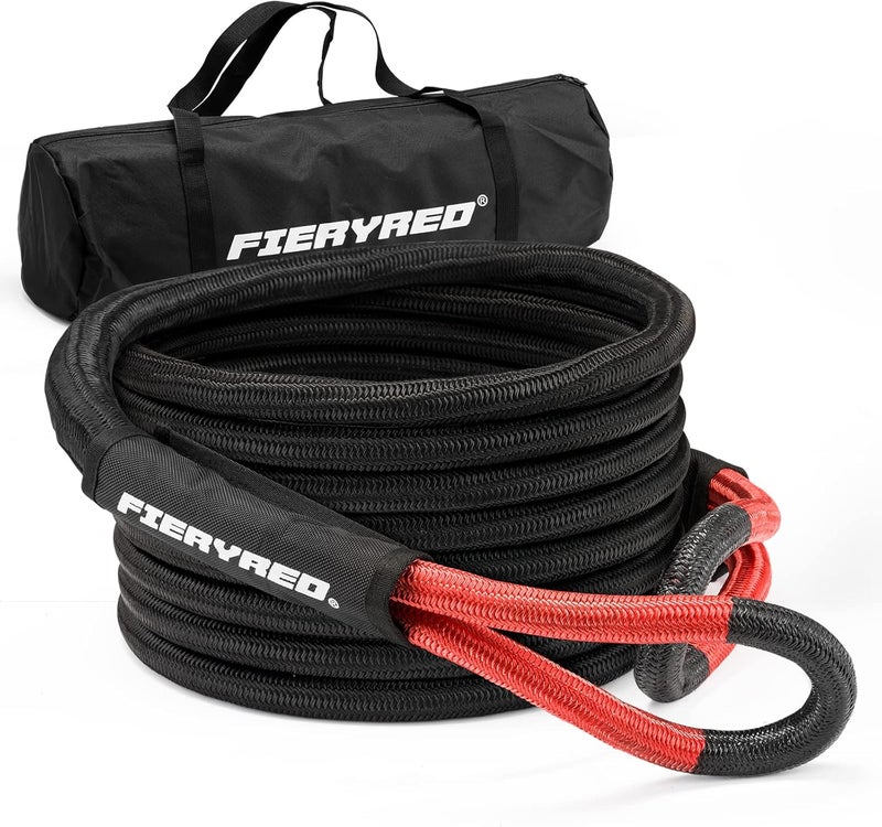 FIERYRED Kinetic Energy Recovery Rope 30FT 7/8 Inch- Power Stretch Snatch Strap Vehicle Tow Rope with Reinforced Loops Protective Sleeve Tote Bag for Off-Road 4x4 ATV UTV Pickup - Image 1